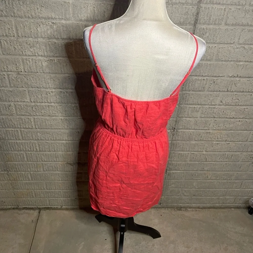 J.CREW‎ Linen Pink Spaghetti Strap V Neck Elastic Waist Tank Mini Dress Size S